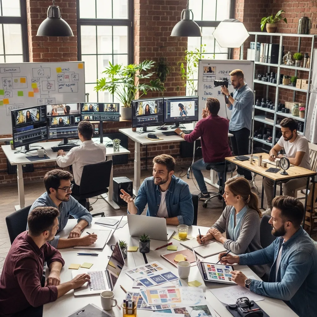 Creative content production team working